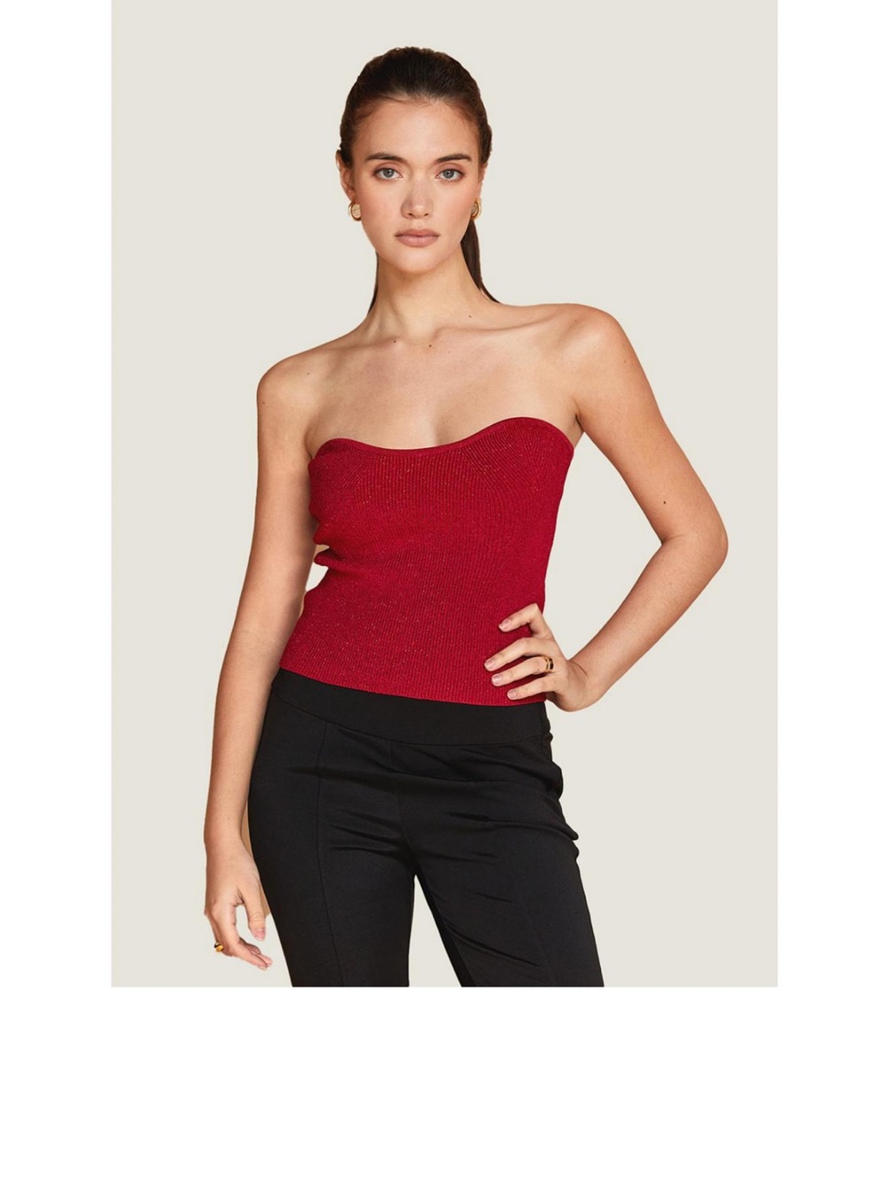 Crescent Red Strapless Ribbed Tube Top